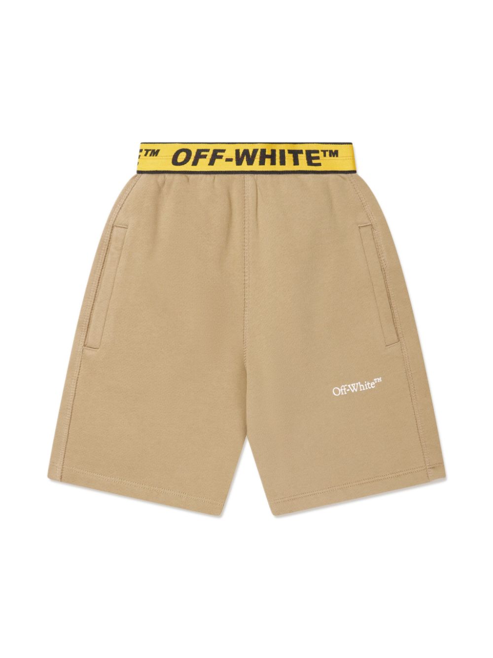 Off-white Kids' Cotton Logo Waistband Shorts (4-12 Years) In Neutrals