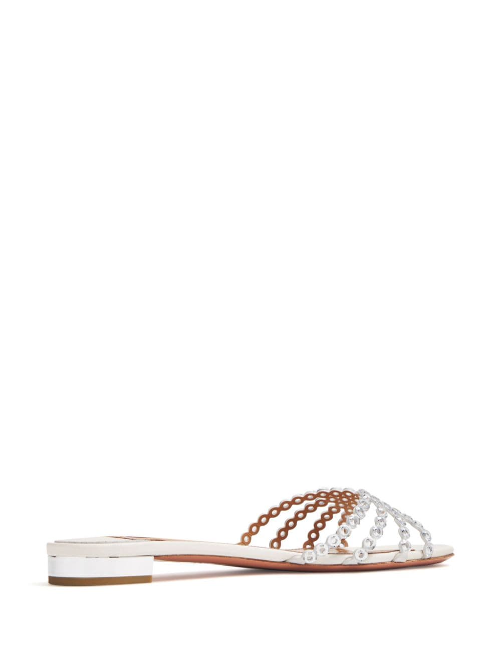 Shop Aquazzura Eyelet-detail Leather Slippers In Silver