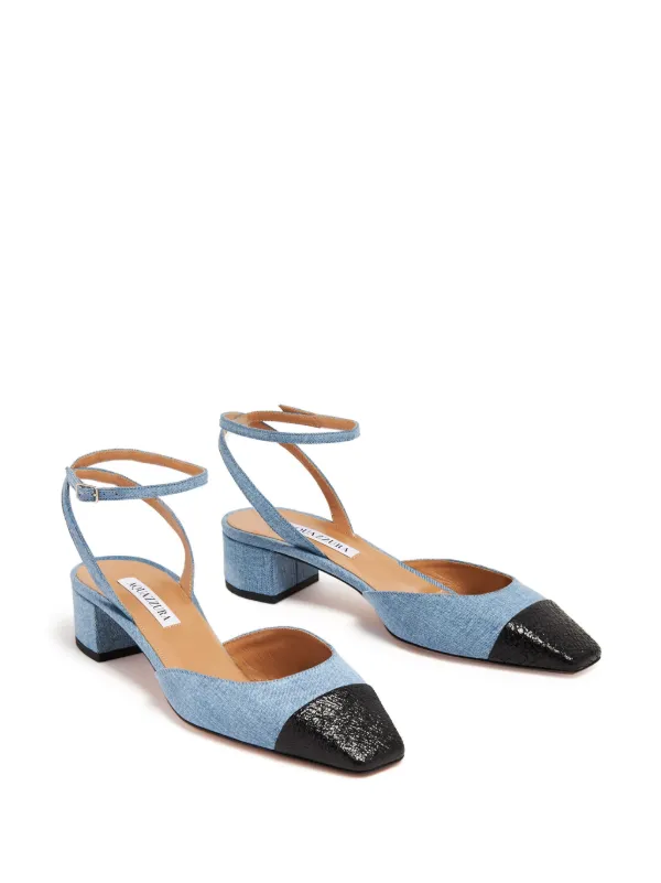 Aquazzura square toe Denim Pumps Farfetch
