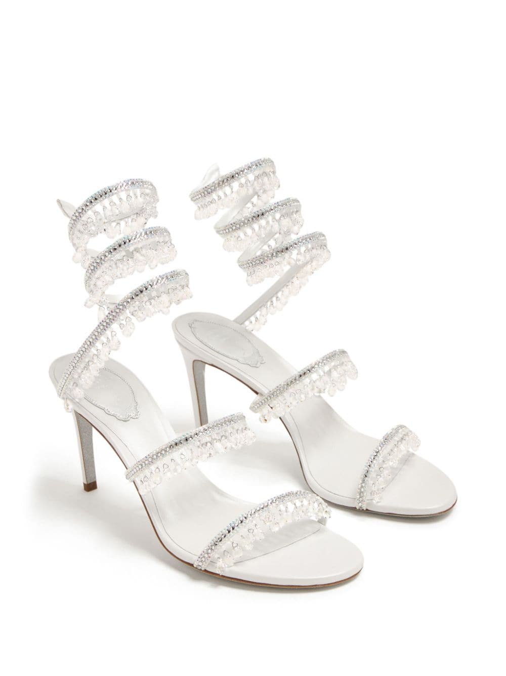Shop René Caovilla Chandelier 80mm Crystal-embellished Sandals In Silber