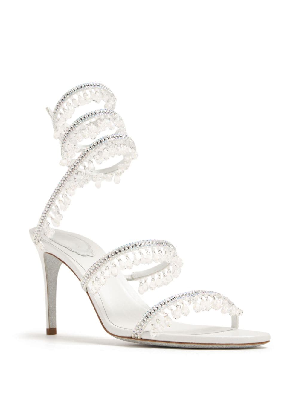 Shop René Caovilla Chandelier 80mm Crystal-embellished Sandals In Silber