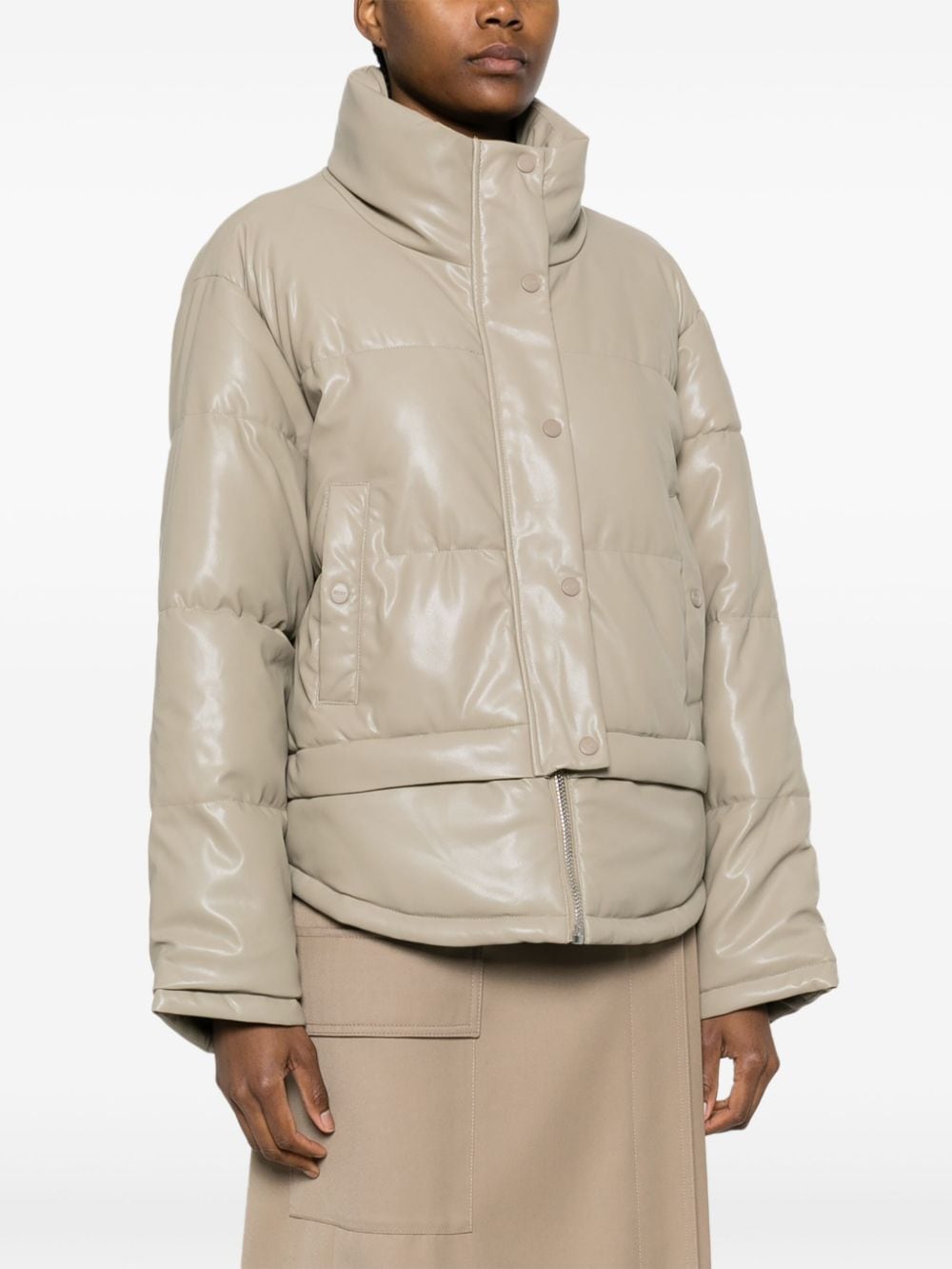 Shop Dkny Faux-leather Puffer Jacket In Grey