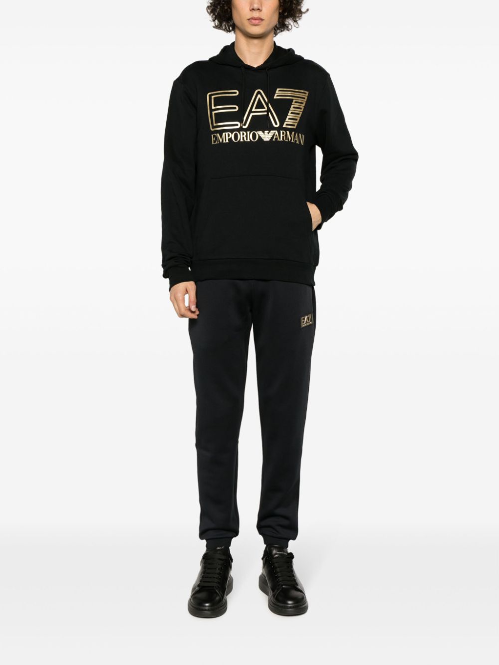 Ea7 Emporio Armani logo foil-print cotton hoodie - Zwart
