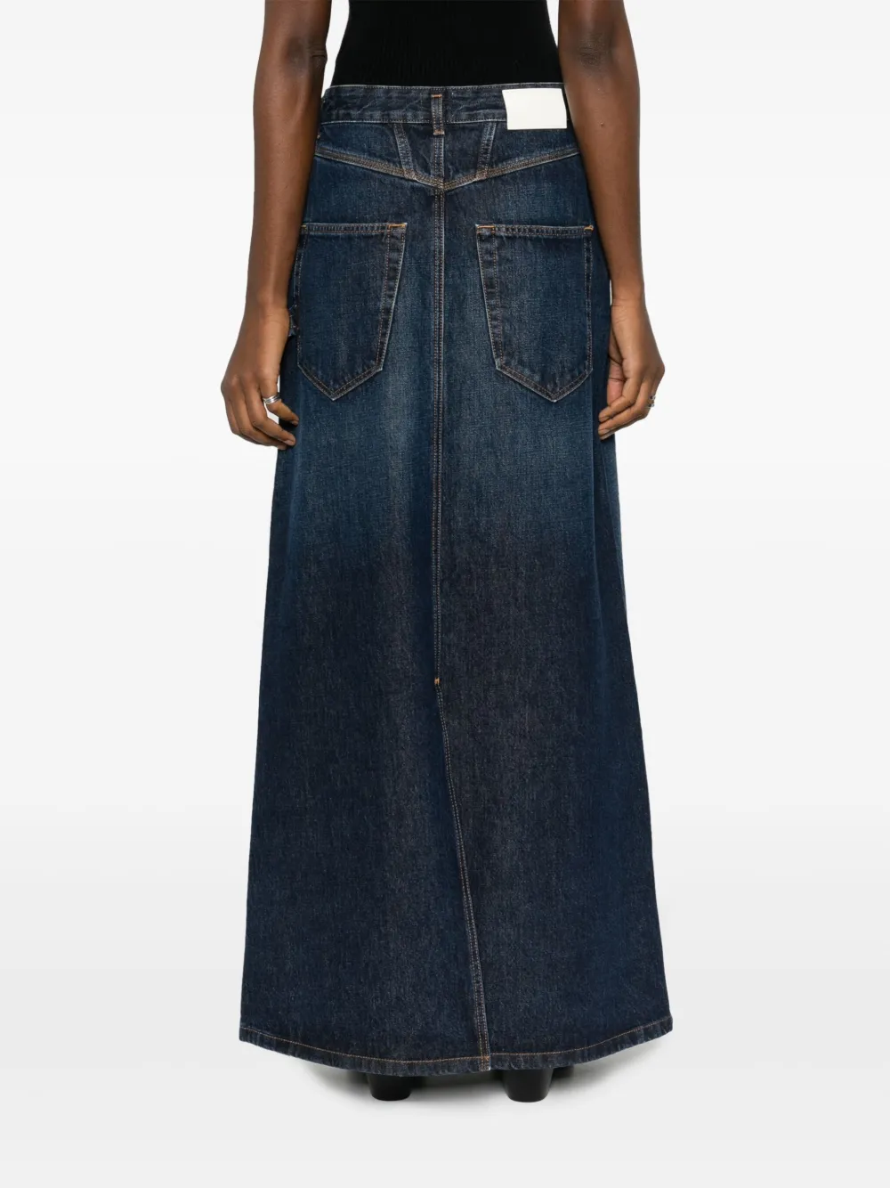 Shop Closed Logo-patch Denim Maxi Skirt In Blue