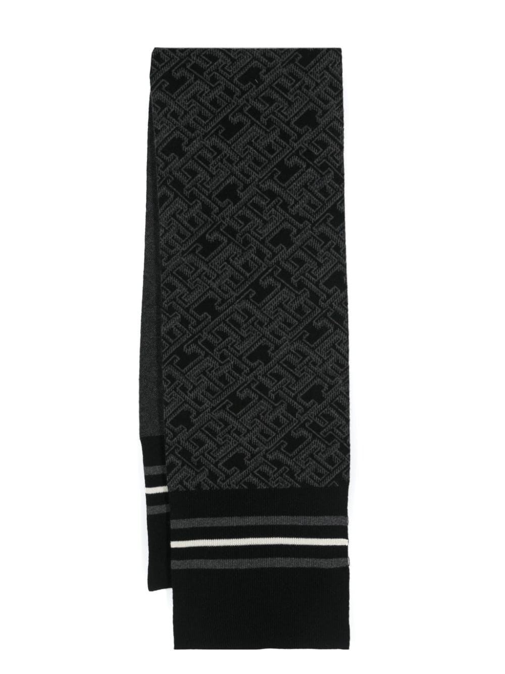 Tommy Hilfiger Logo Intarsia-knit Wool-blend Scarf In Black
