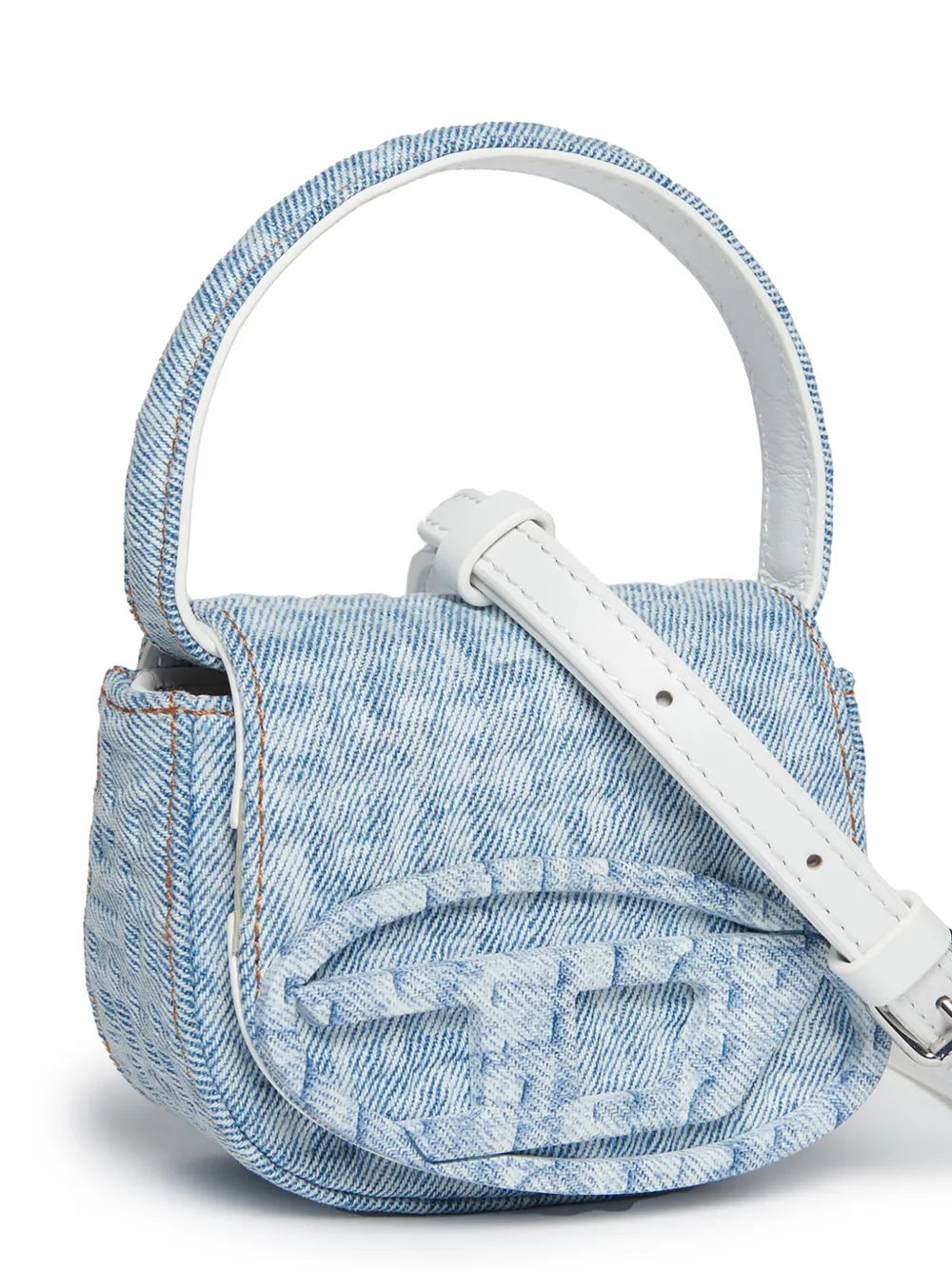 Shop Diesel 1dr Washed-denim Shoulder Bag In Blue