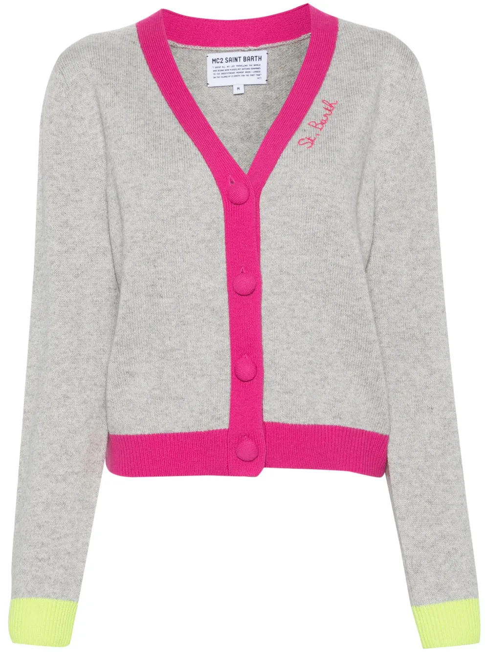Mc2 Saint Barth Logo-embroidered V-neck Cardigan In Gray
