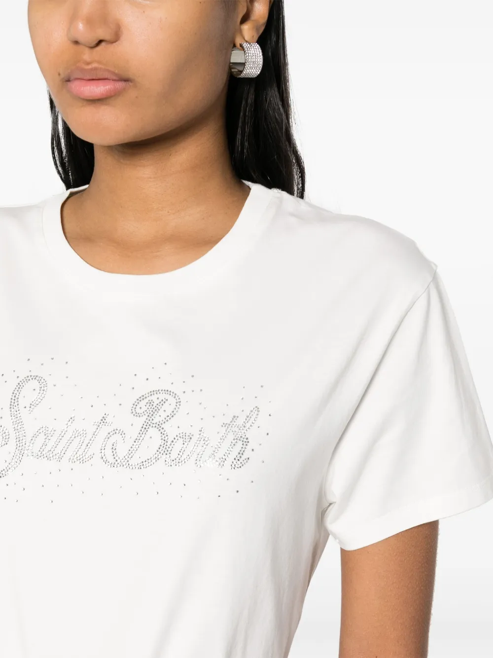 Mc2 Saint Barth Rhinestone-embellished Cotton T-shirt In White