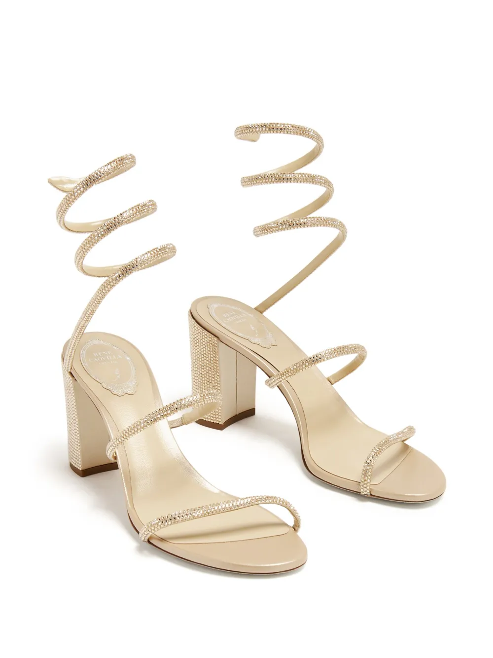 René Caovilla Cleo 80 Crystal-embellished Sandals In Nude