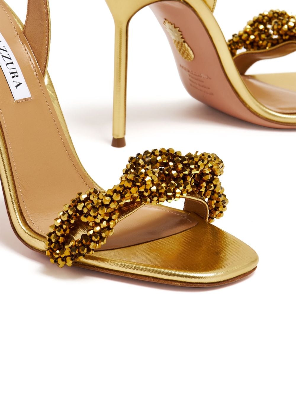 Shop Aquazzura Chain Of Love 105mm Sandals In Gold