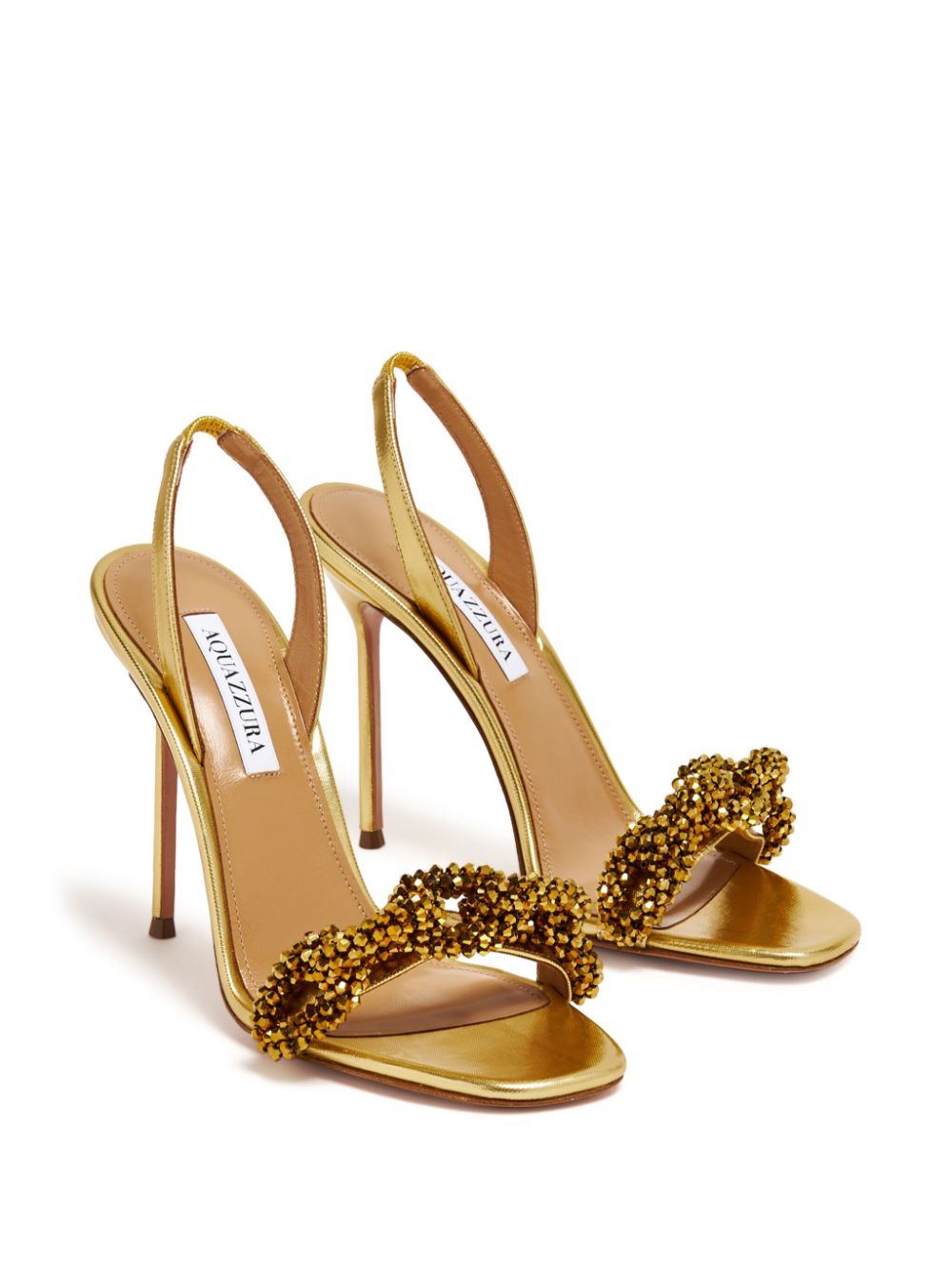 Shop Aquazzura Chain Of Love 105mm Sandals In Gold