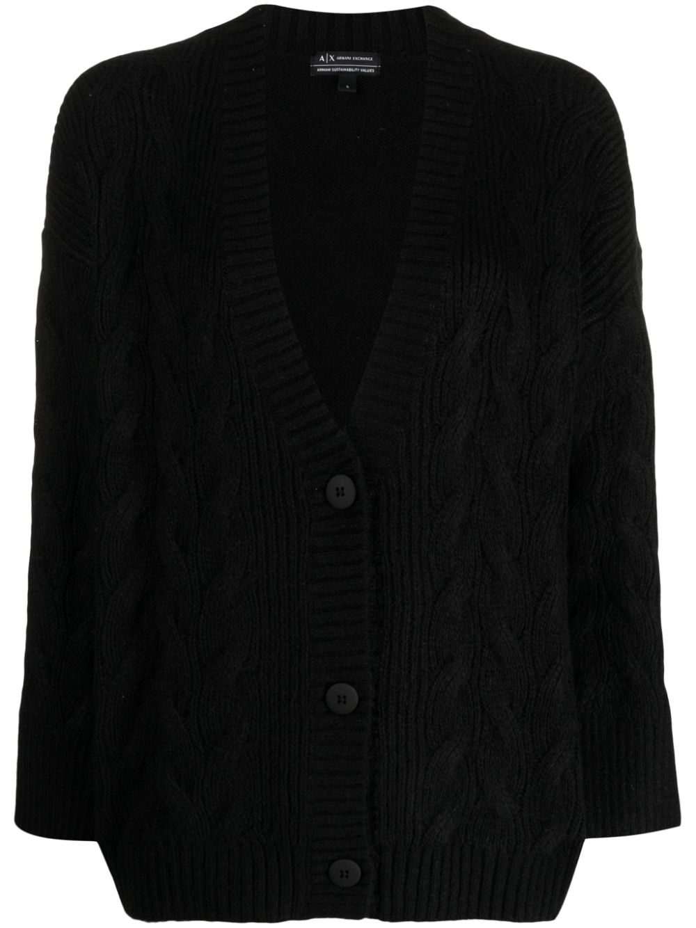 Armani Exchange Button-up Cable-knit Cardigan In Schwarz