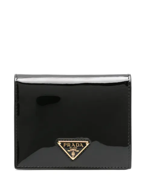 Prada triangle-logo patent leather wallet