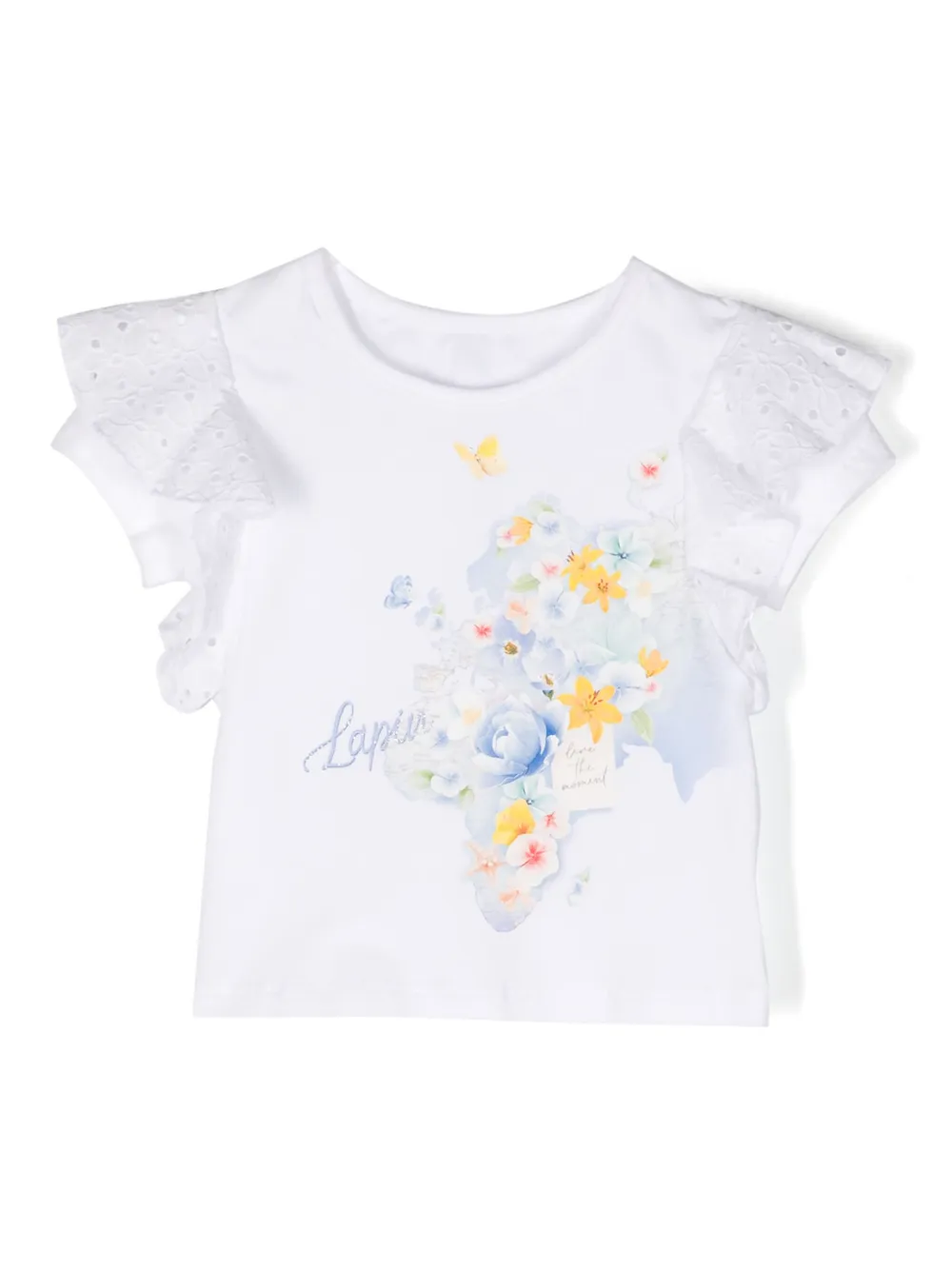 Lapin House Katoenen T-shirt met bloe print Wit