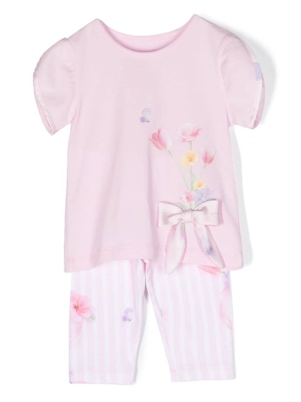 Lapin House Kids' Floral-print Trousers Set In Pink