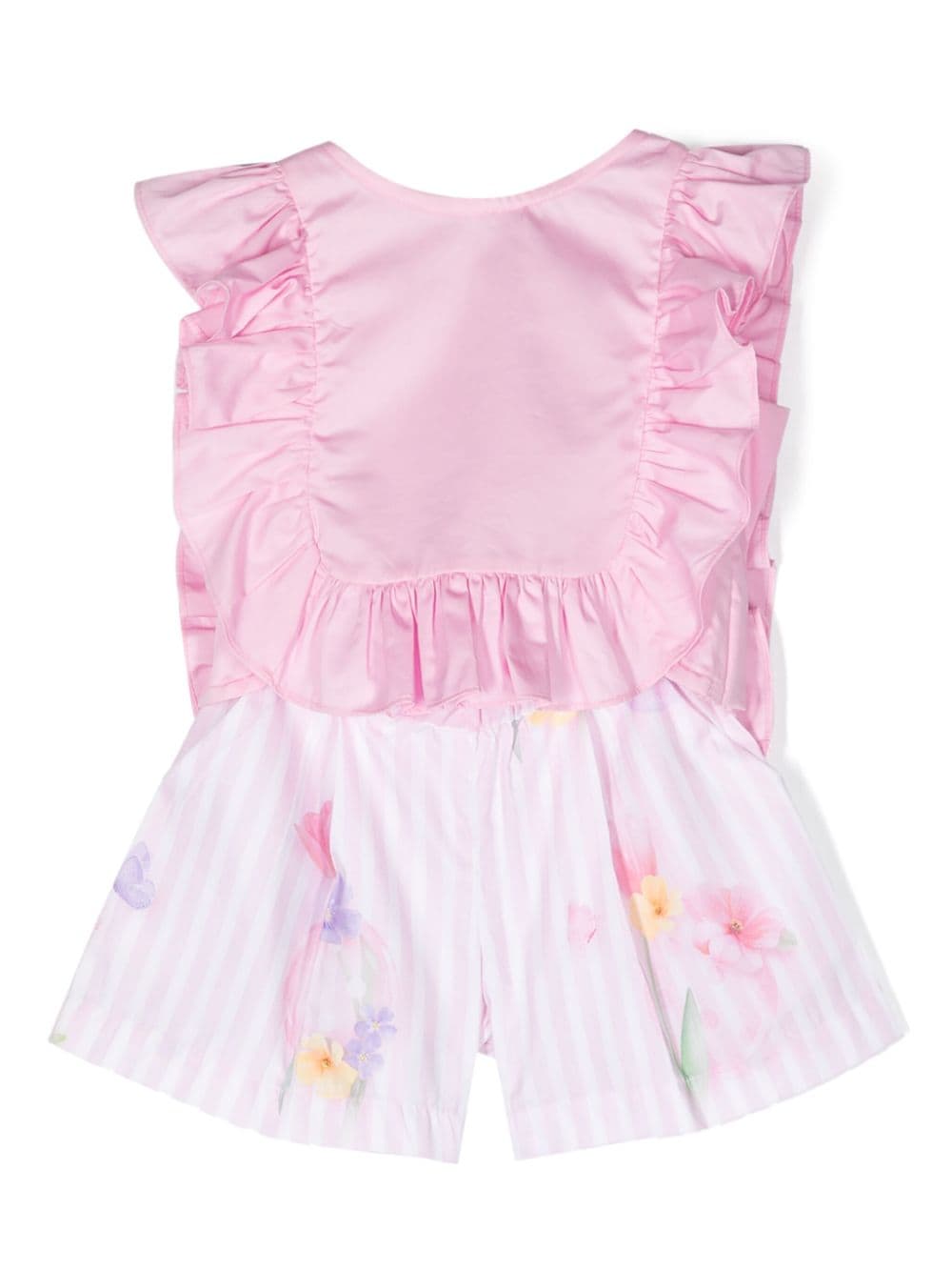 Lapin House Babies' Floral-print Ruffle-trim Short Set In Pink