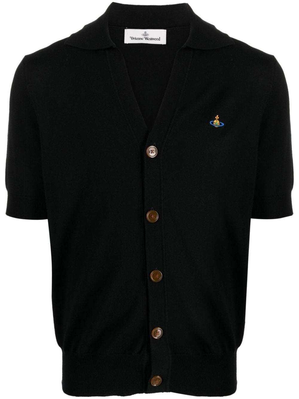 Vivienne Westwood Orb-embroidered Fine-knit Polo Shirt In Black