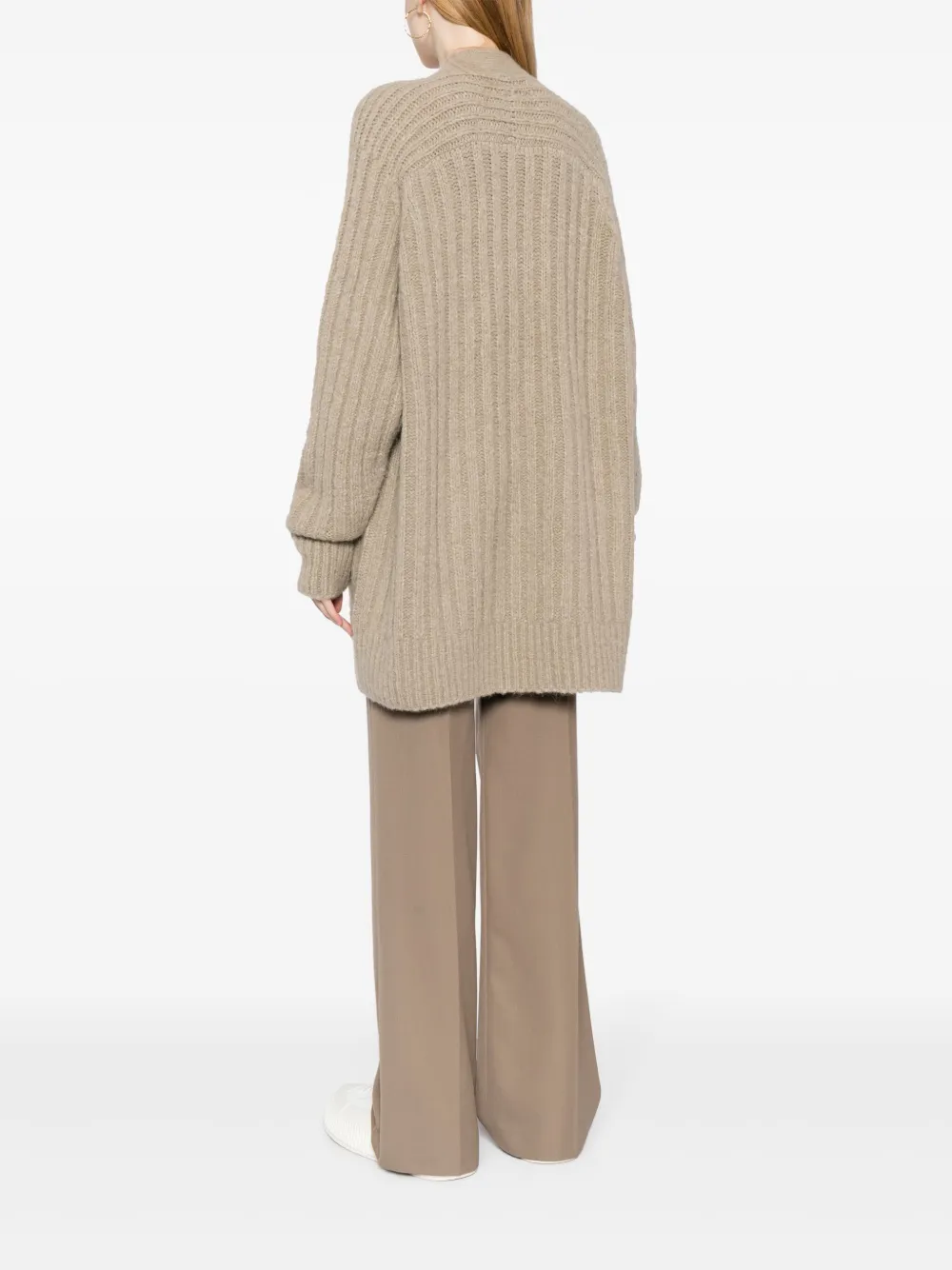 Shop Lauren Manoogian V-neck Ribbed-knit Cardigan In Neutrals