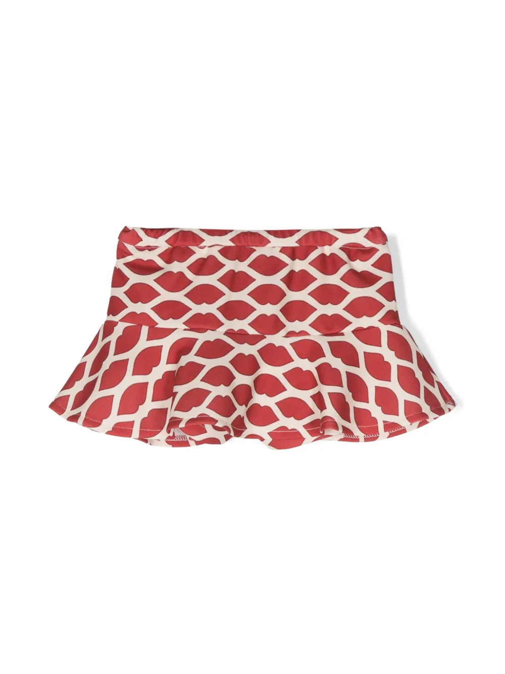 Miss Grant Kids lips-motif ruffled skirt - Rood