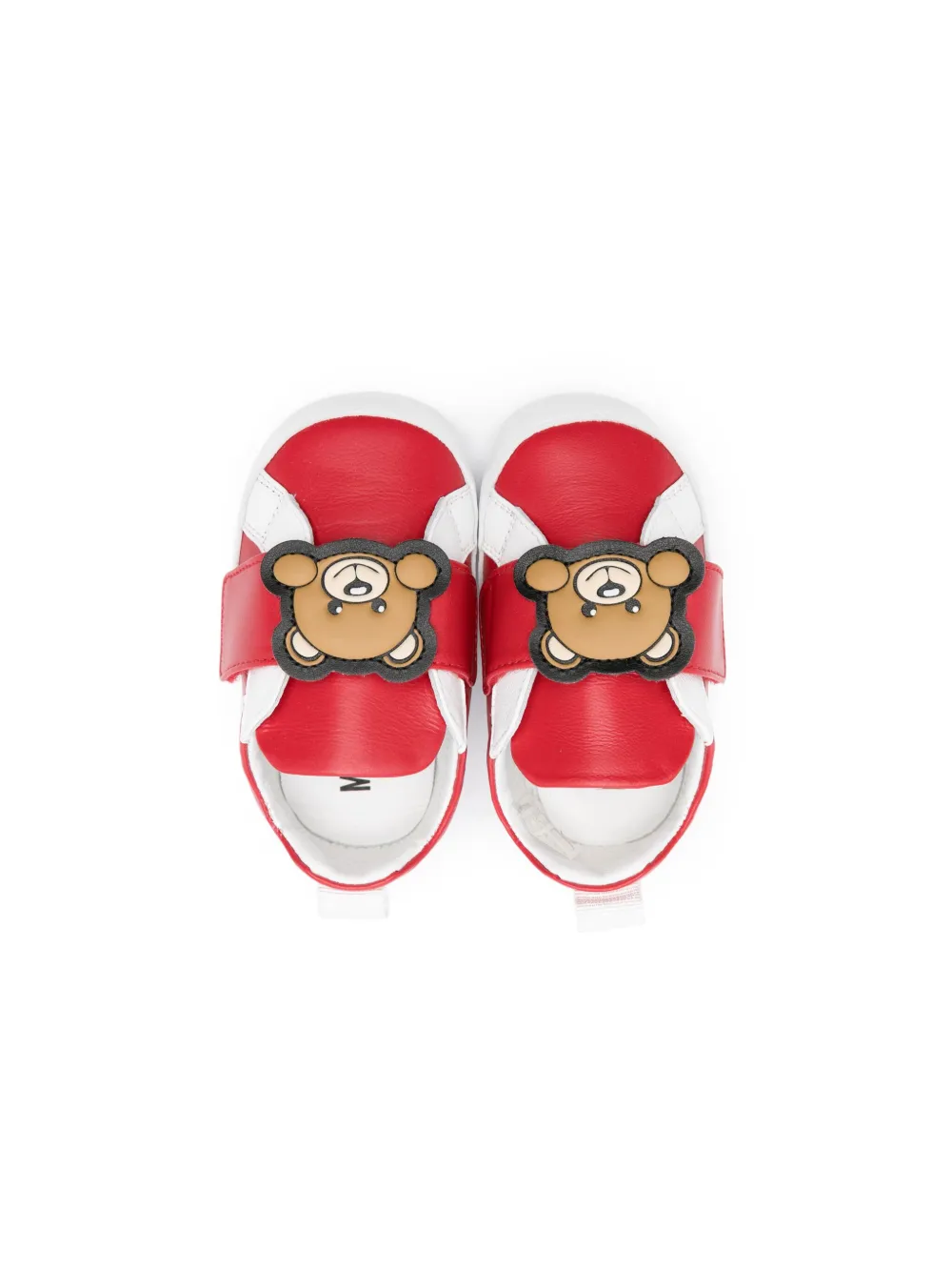 Moschino Teddy Bear-appliqué Leather Crib Shoes In Red