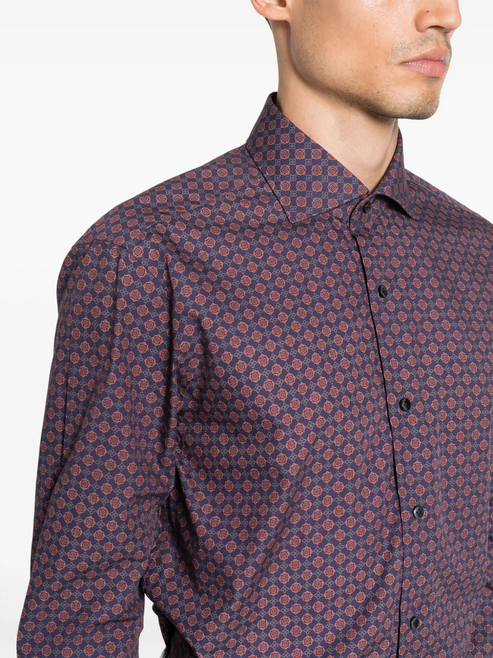 Shop Barba Geometric-pattern Stretch-cotton Shirt In Blue