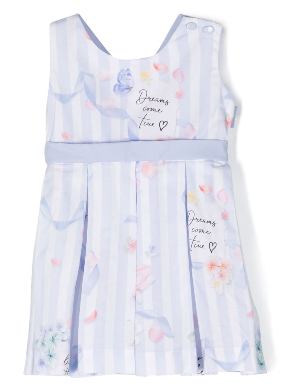 Lapin House Babies' Floral-print Sleeeveless Cotton Dress In Blue