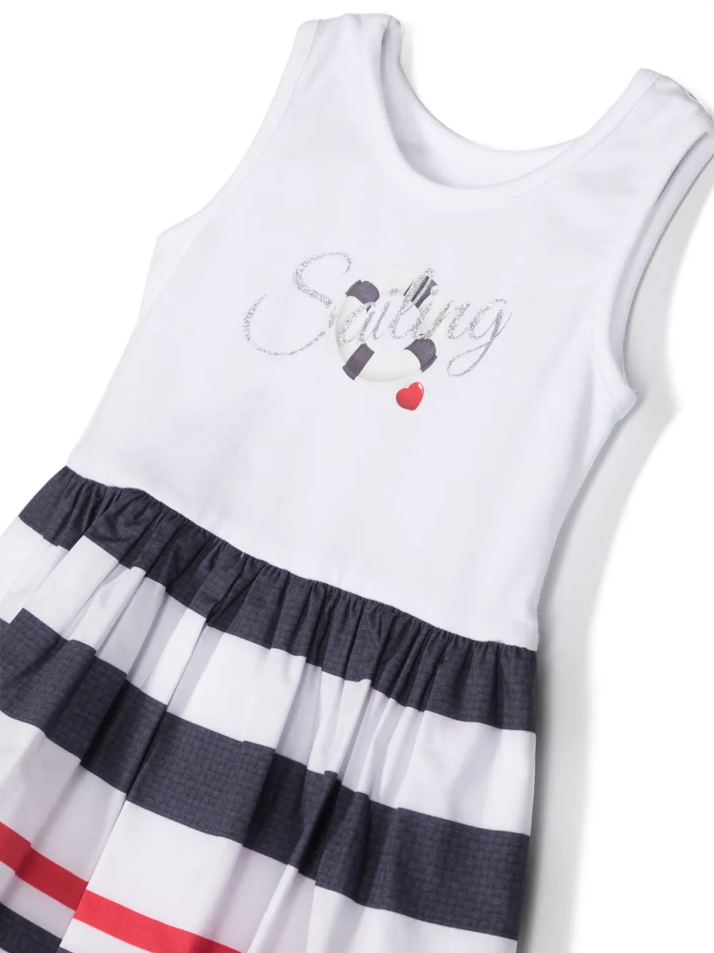 Shop Lapin House Stripe-pattern Cotton-blend Dress In White