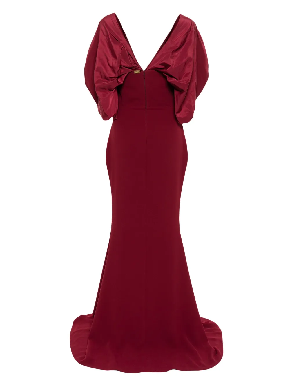 Rhea Costa puff-sleeve panelled gown - Rood