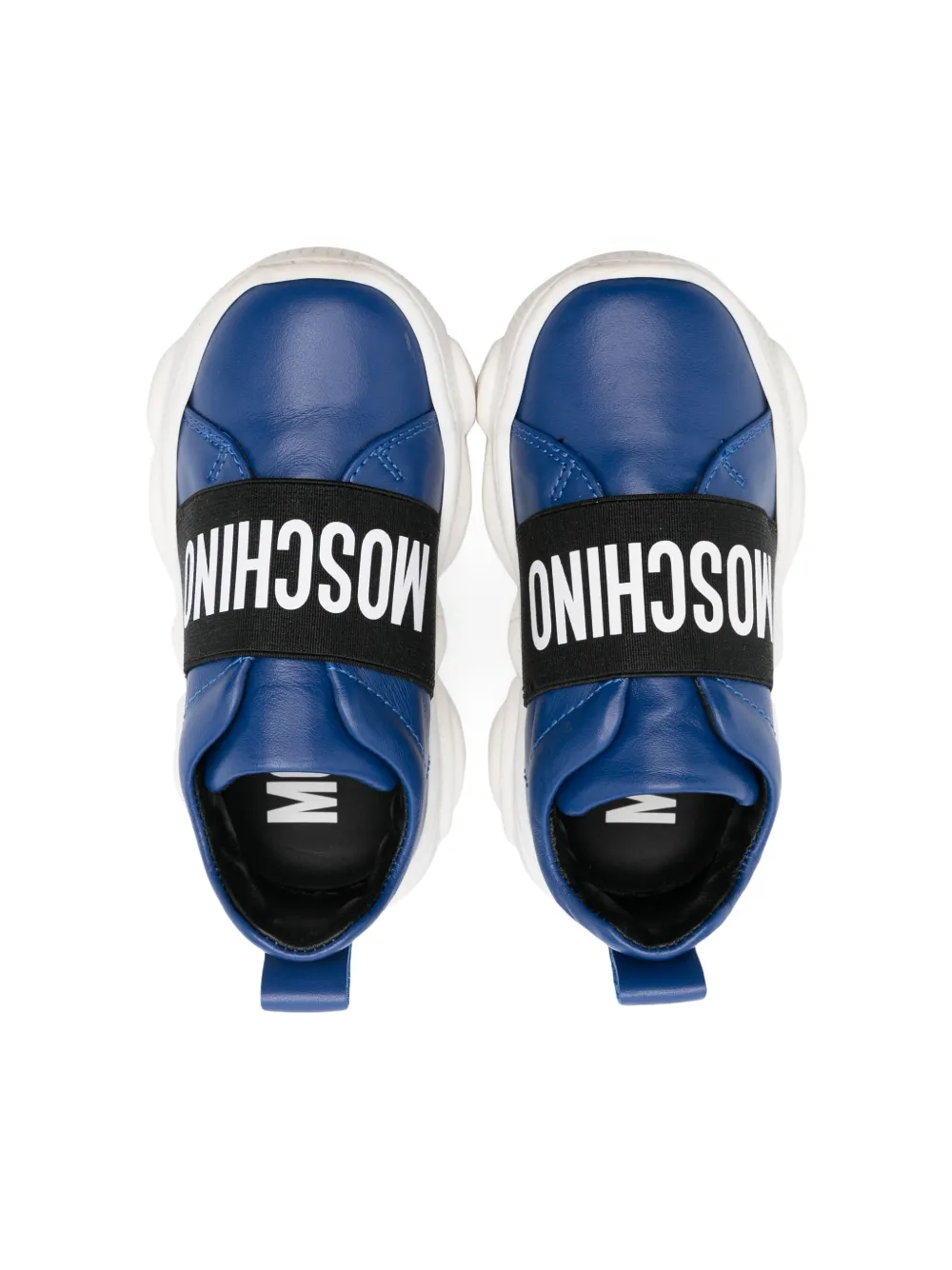 Shop Moschino Logo-print Strap Leather Sneakers In Blue