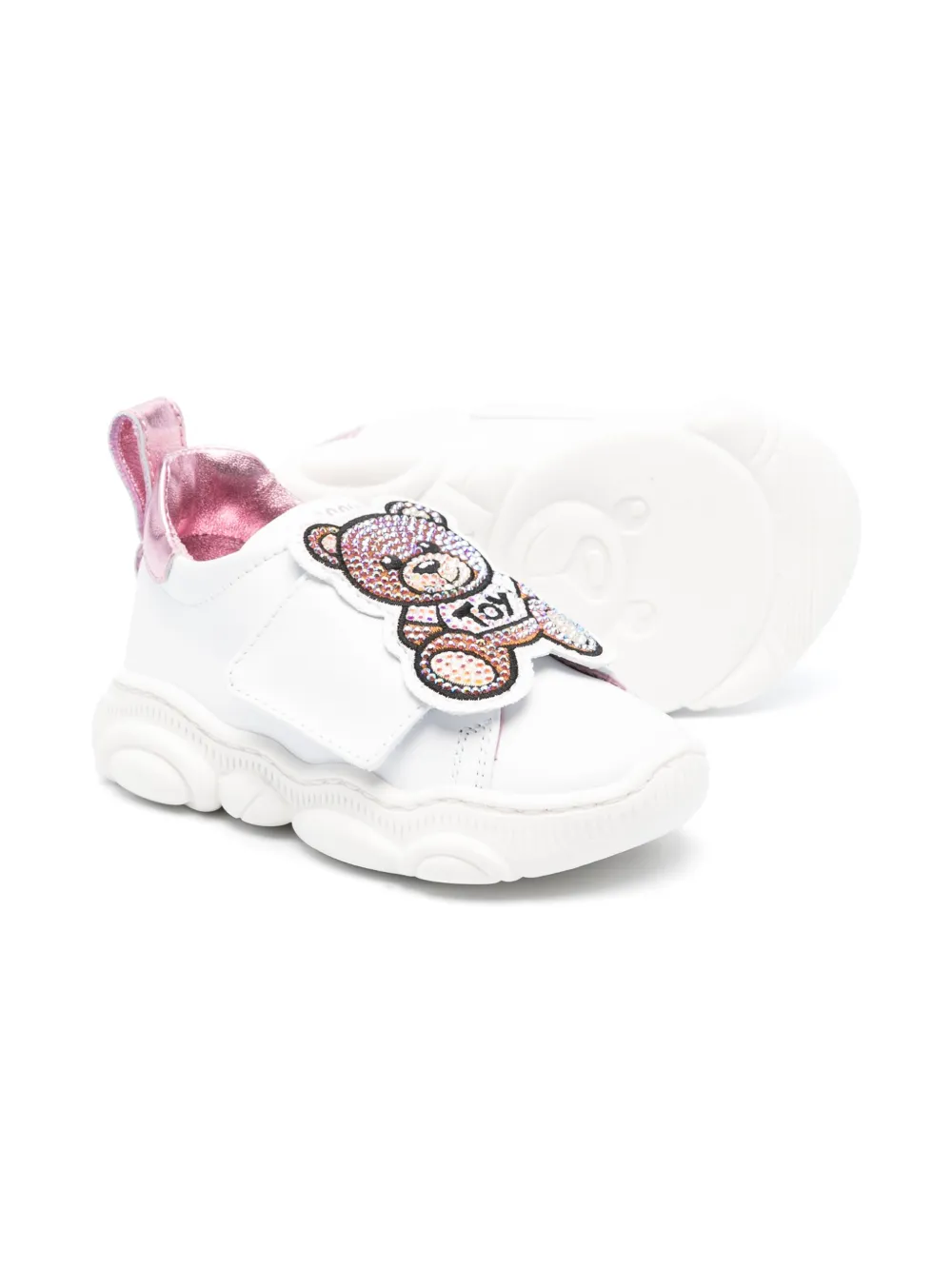 Shop Moschino Teddy Bear Crystal-embellished Sneakers In White