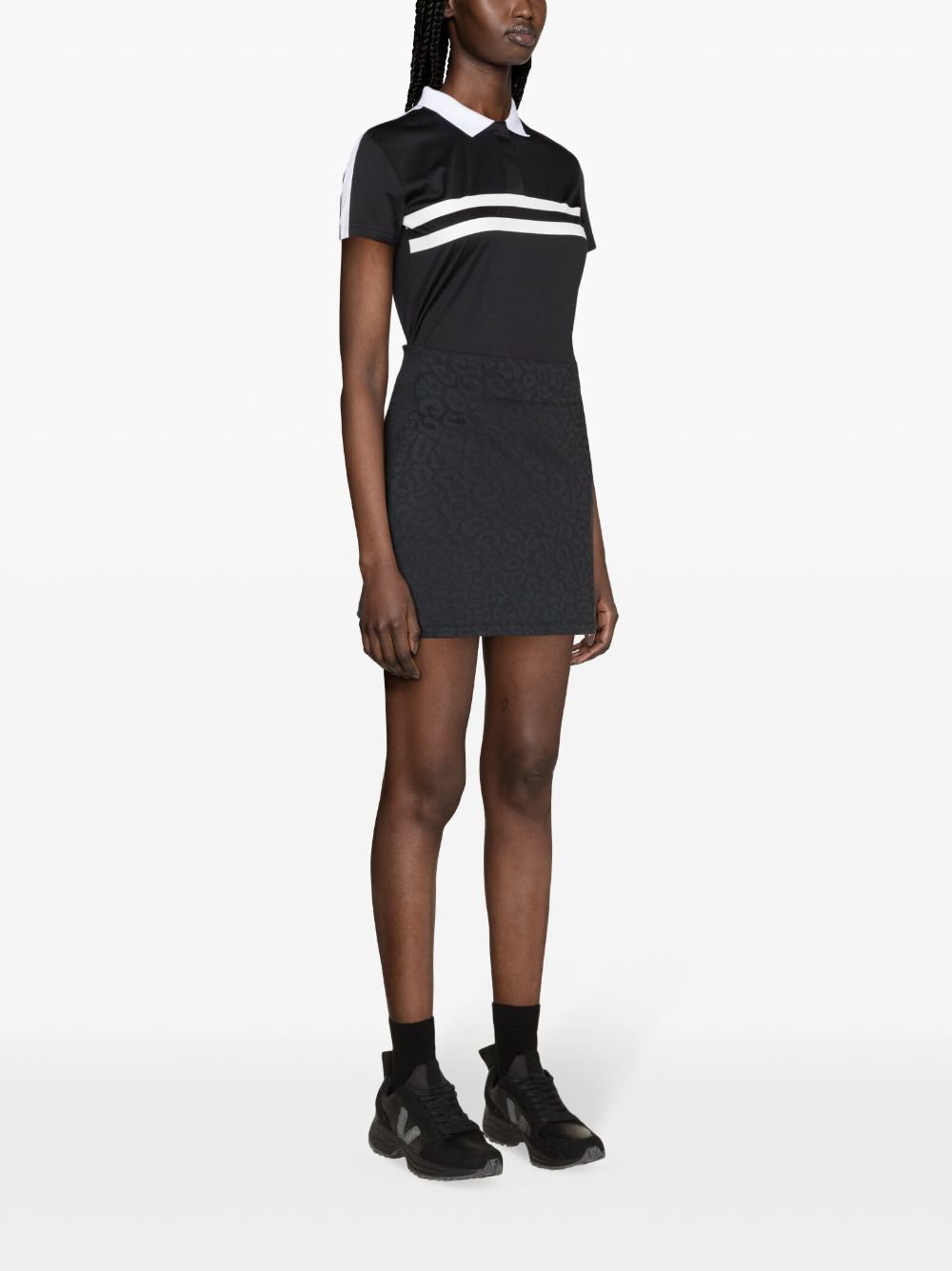 Shop J. Lindeberg Denise Leopard-print Performance Skirt In Black