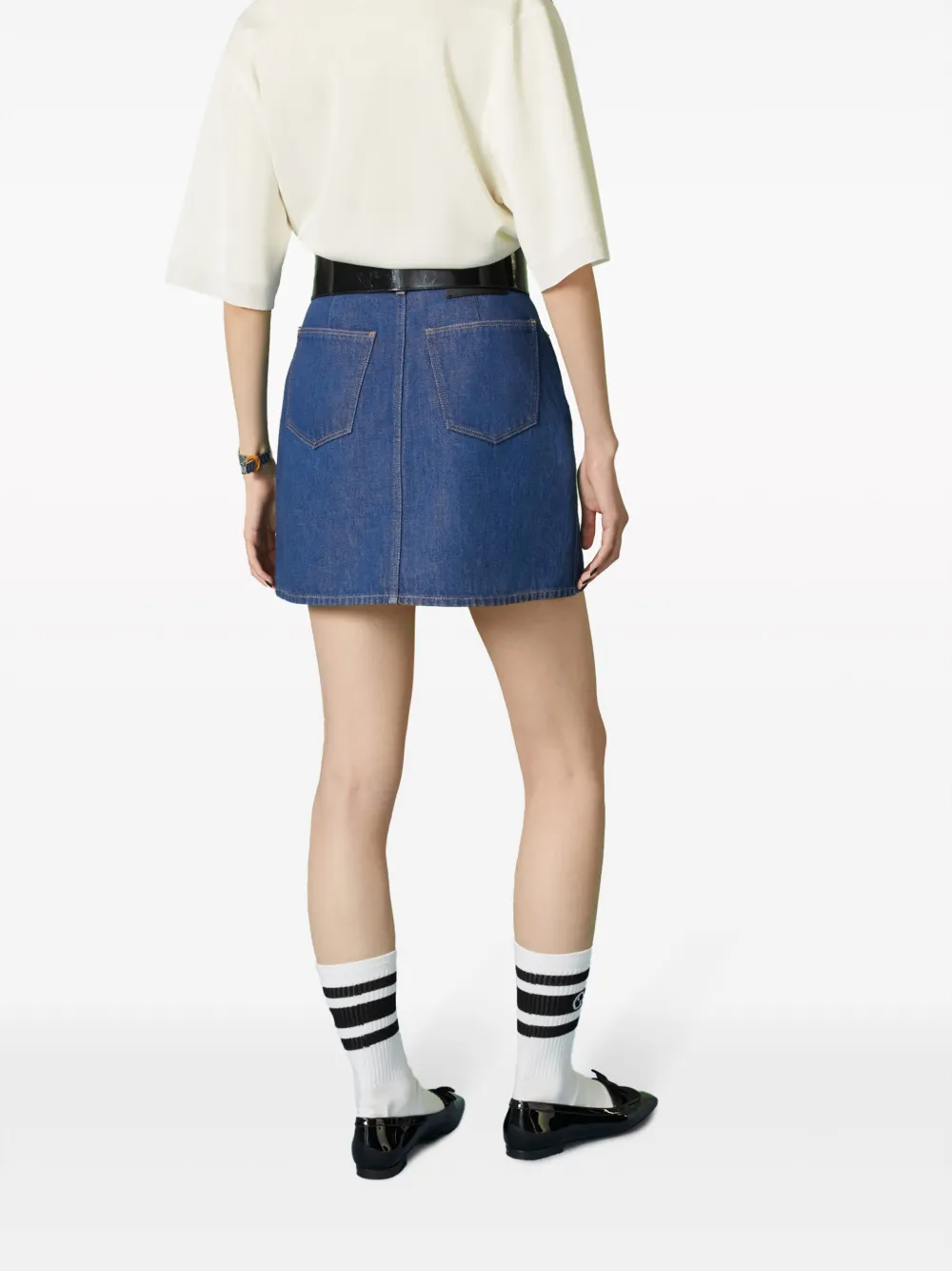 Shop Gucci Belted Denim Miniskirt In Blue