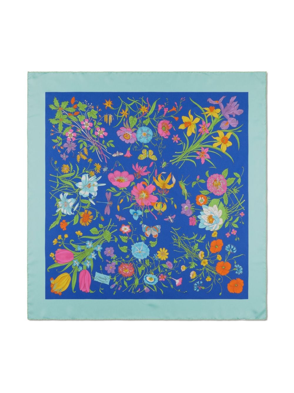 Shop Gucci Floral-print Silk Scarf In Blue