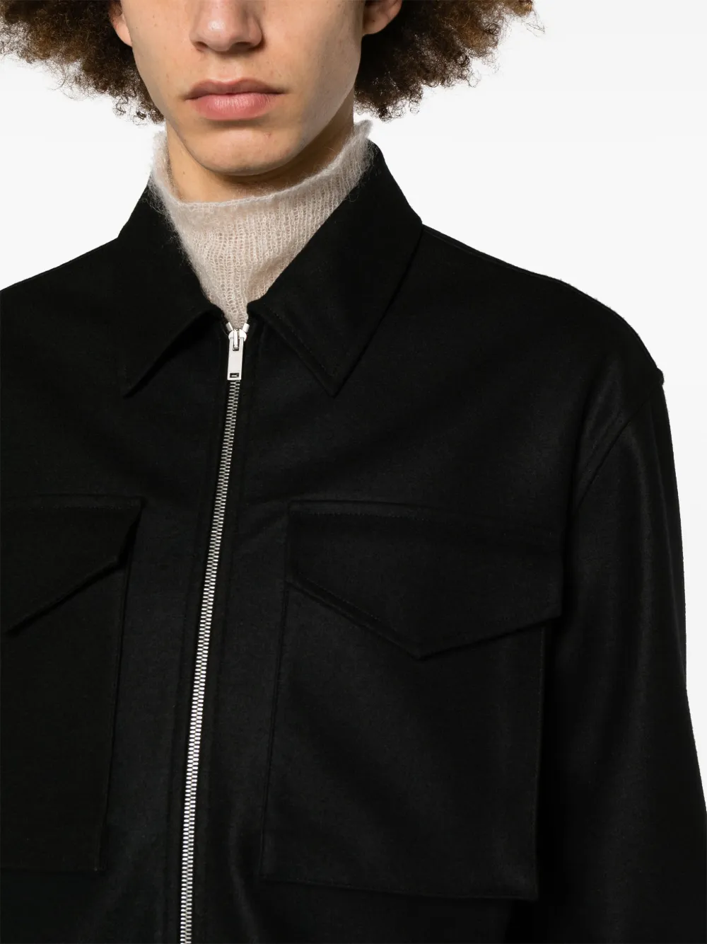 Shop Jil Sander Pointed-collar Zip-up Wool Jacket In Black