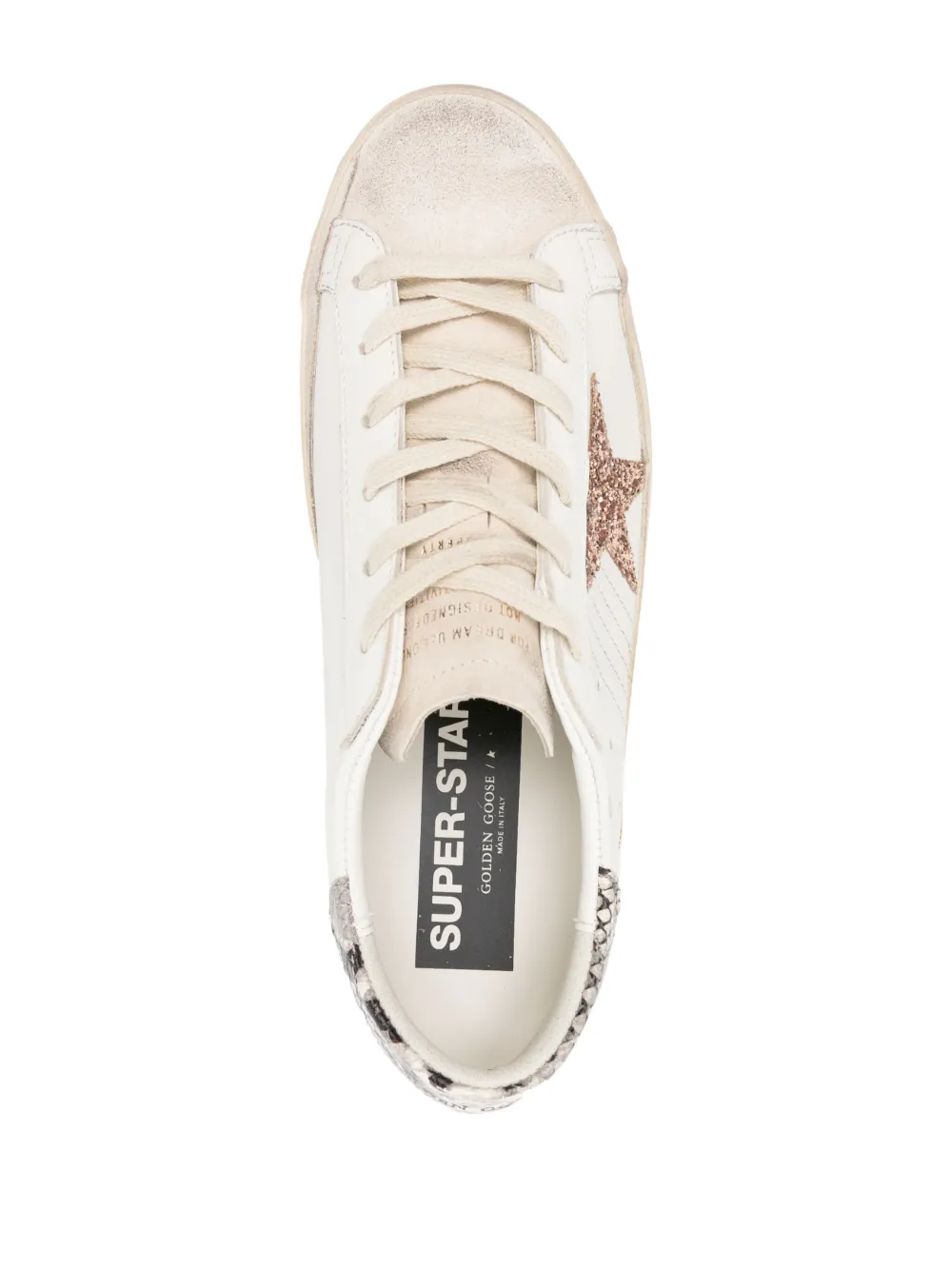 Shop Golden Goose Super-star Glittered Leather Sneakers In White