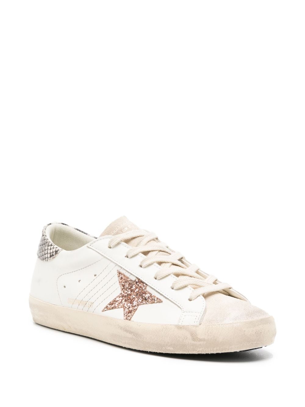 Shop Golden Goose Super-star Glittered Leather Sneakers In White