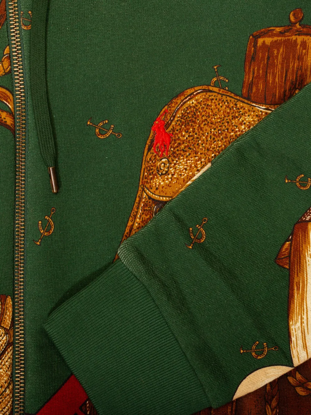 Polo Ralph Lauren Equestrian Allover Print Full Zip Hoodie Sweatshirt In Green