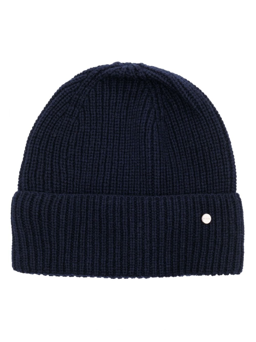 Shop Ted Baker Logo-plaque Ribbed Beanie In Blue