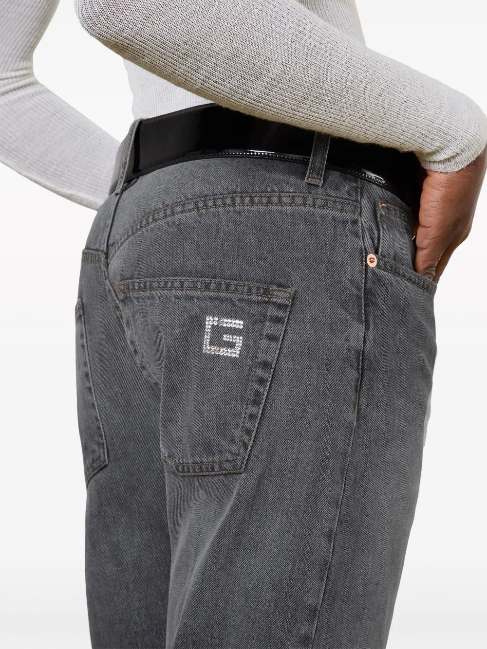 Shop Gucci Retro Square G Straight-leg Jeans In Grey