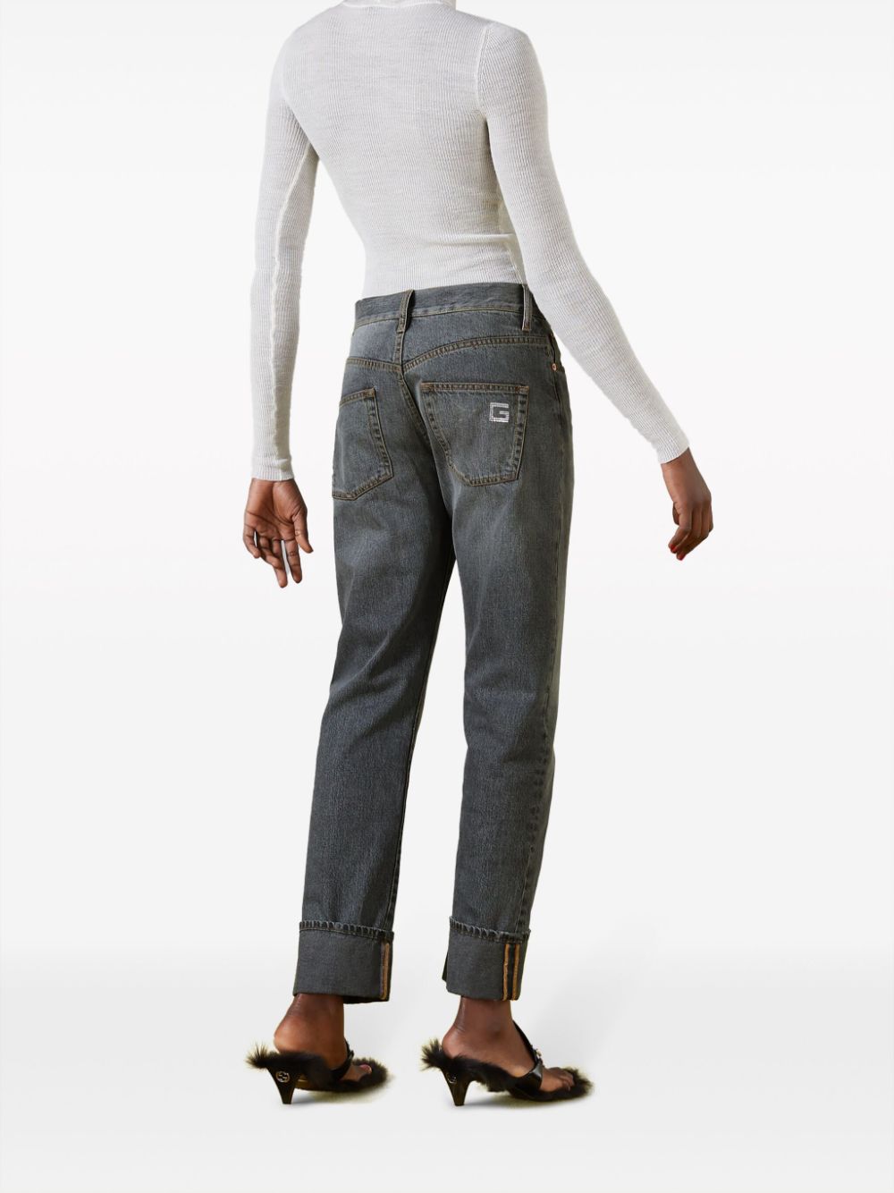 Shop Gucci Retro Square G Straight-leg Jeans In Grey