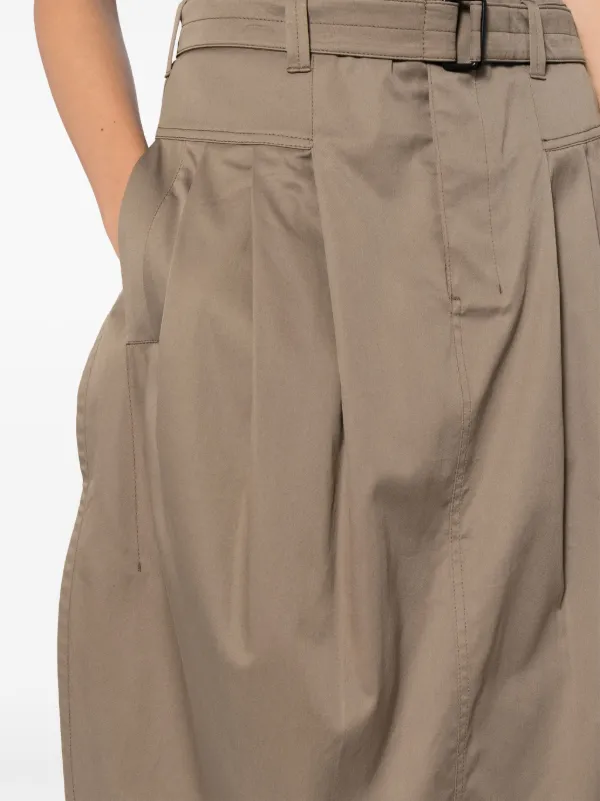 LEMAIRE belted-waist Pleated Midi Skirt | Brown | FARFETCH