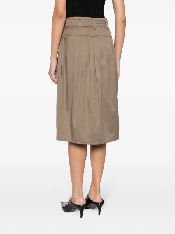 LEMAIRE belted-waist Pleated Midi Skirt | Brown | FARFETCH