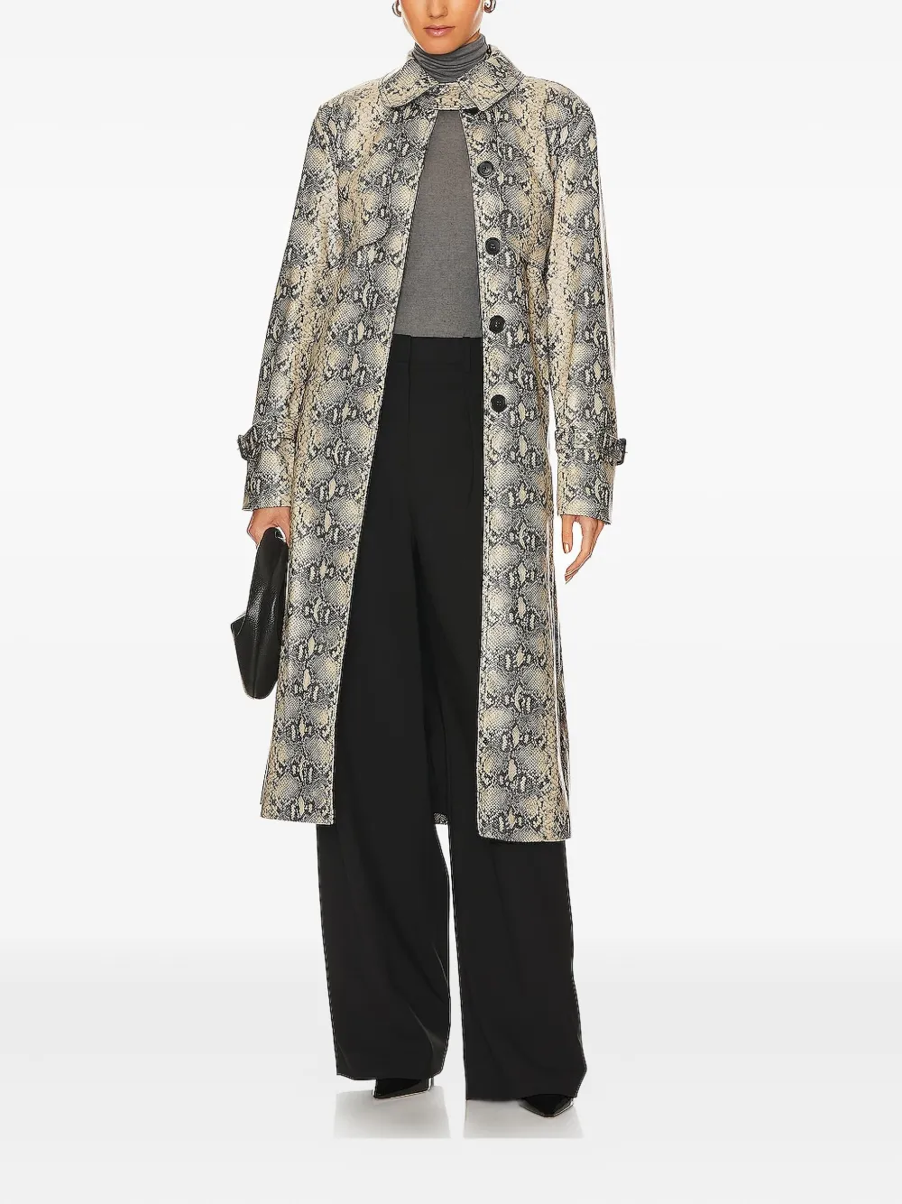 Simkhai Python-print Belted Trench Coat In Gray