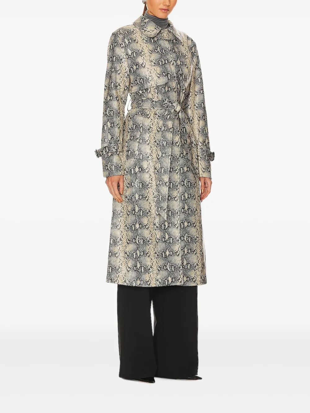  Simkhai Python-print Belted Trench Coat - Grey 