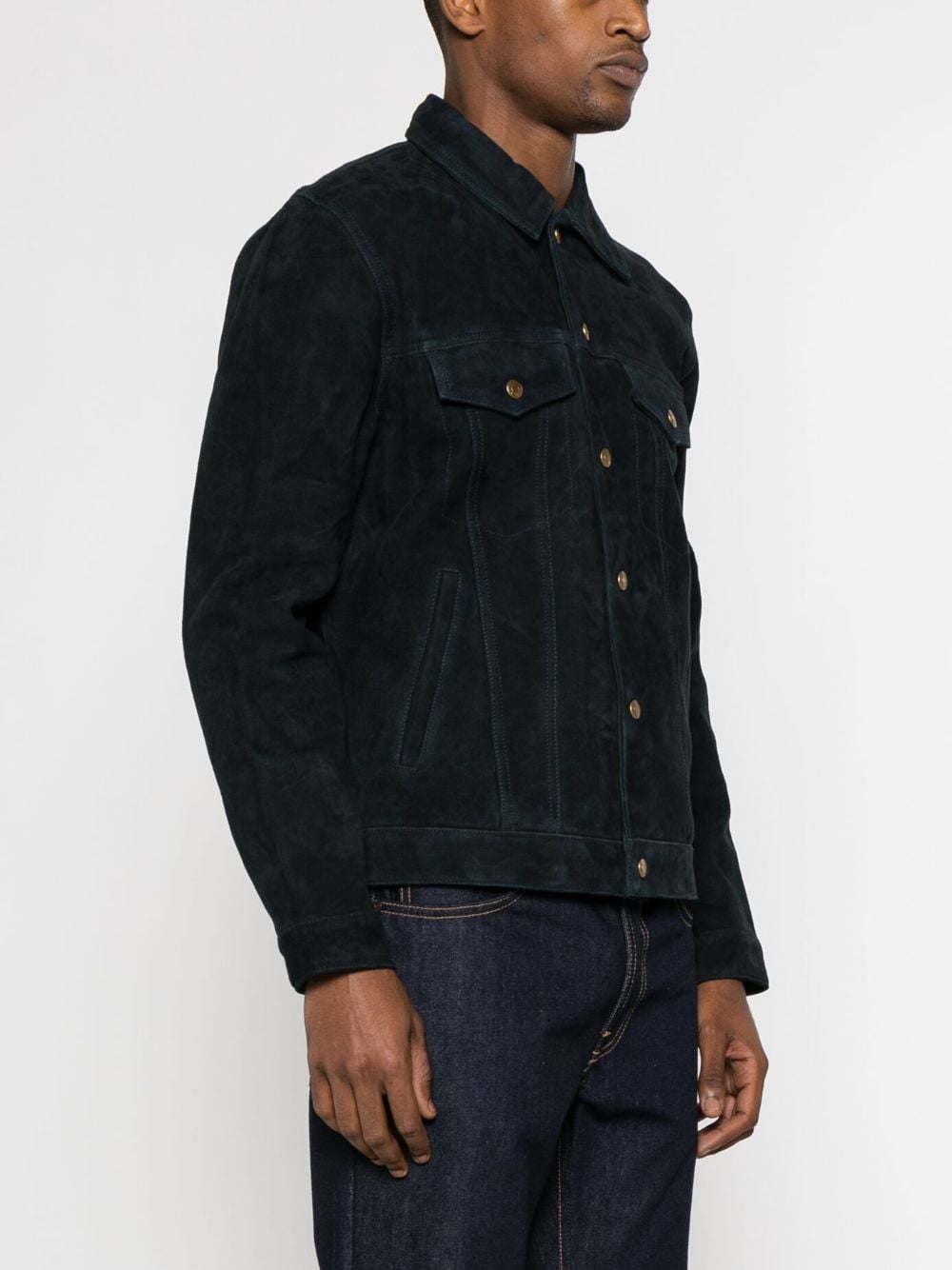 Shop Nudie Jeans Robby Suede Leather Jacket In Blue