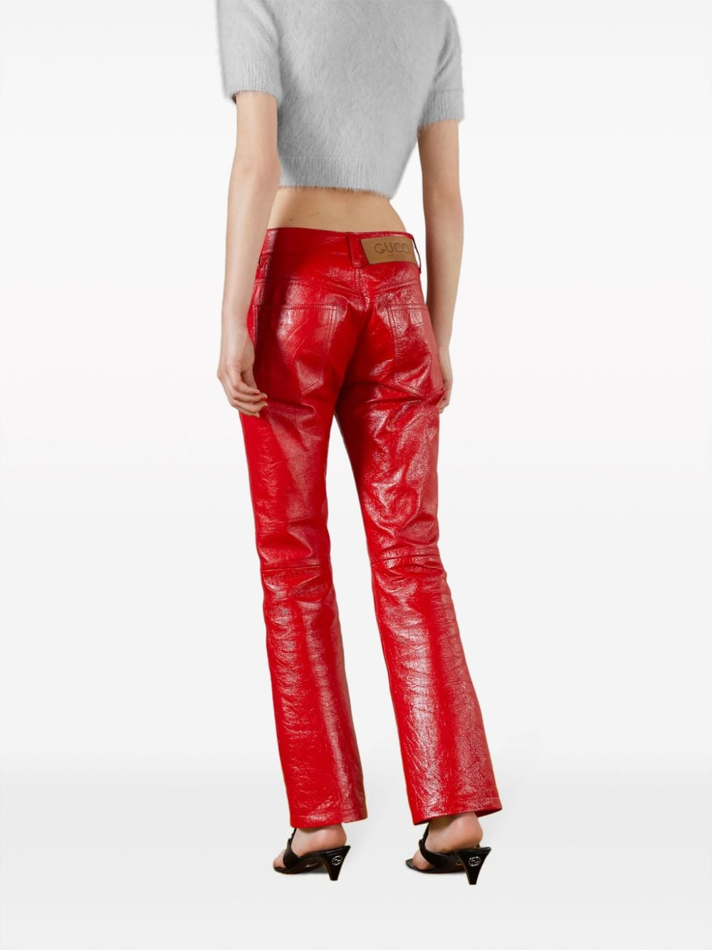 Shop Gucci Flared Leather Trousers In Red