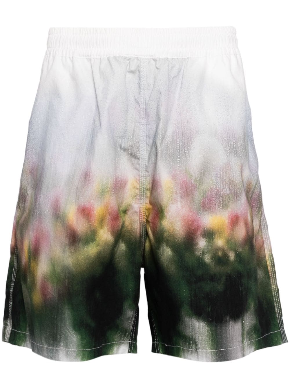 Yoshiokubo Fuzzy Flowers-print Cotton Shorts In White