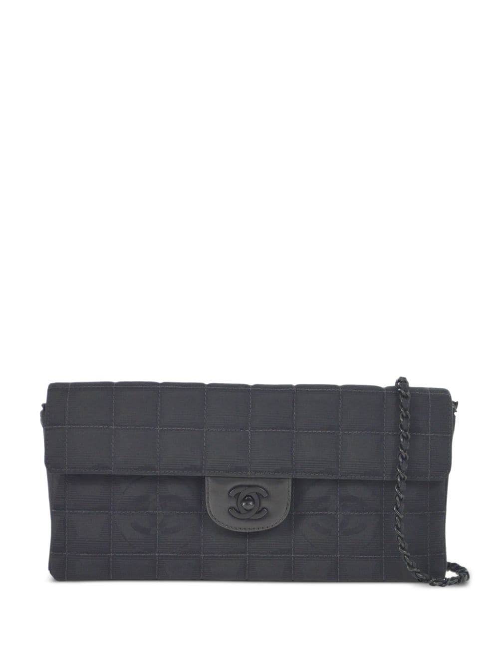 Pre-owned Chanel 2002 East West Flap Shoulder Bag In Black