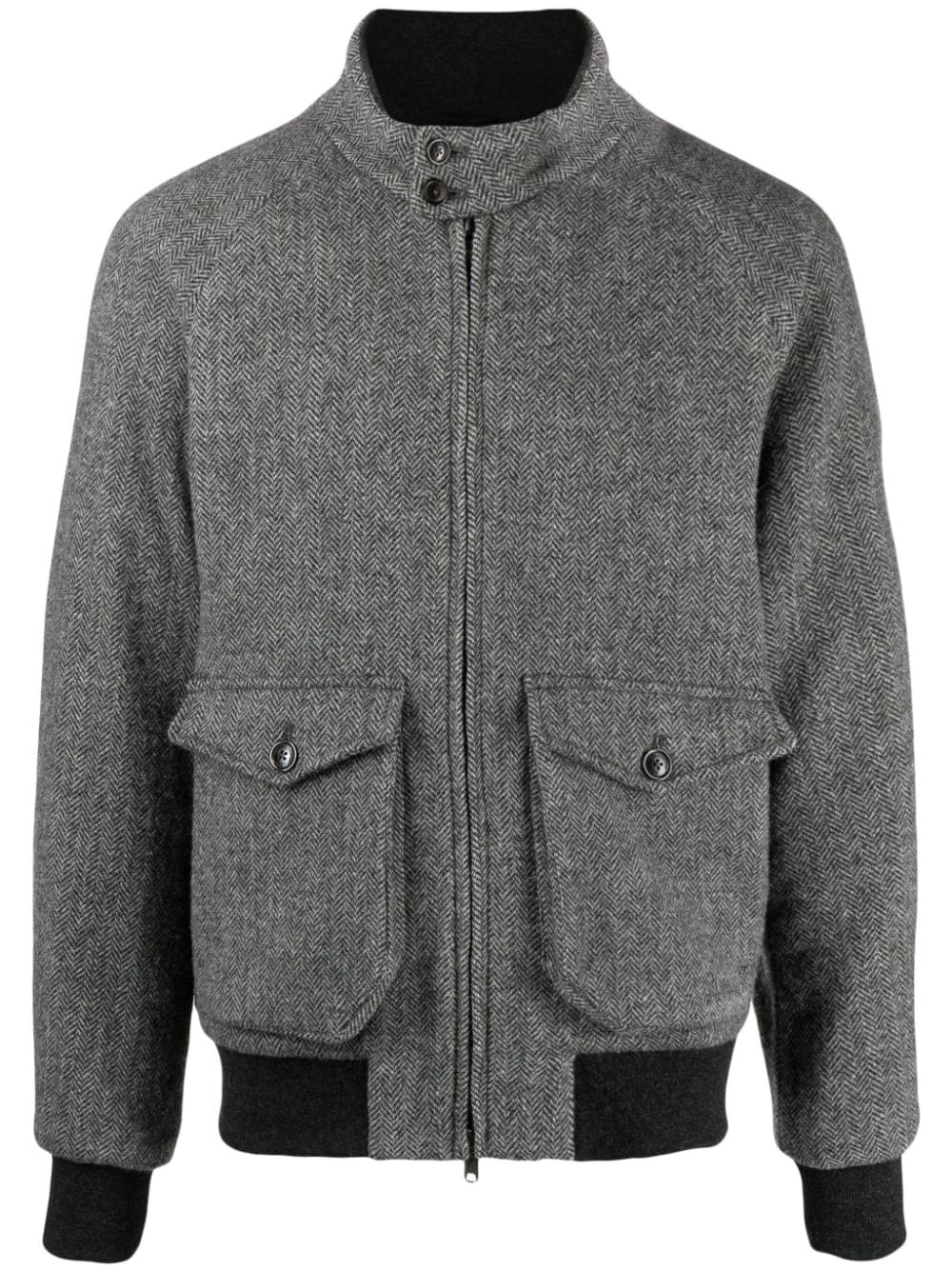 Baracuta Herringbone-pattern Virgin Wool Bomber Jacket In Grey