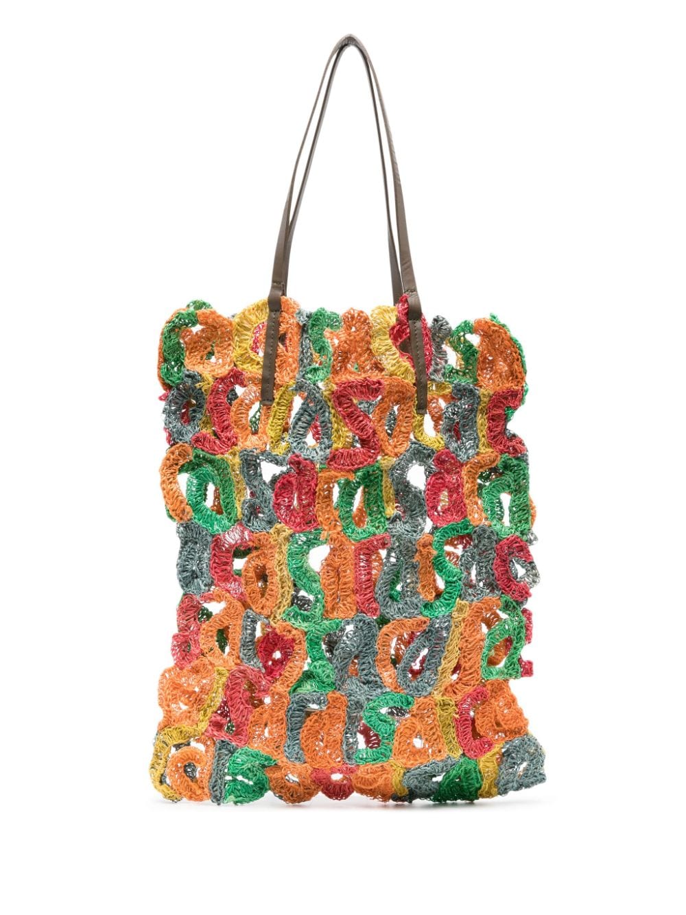 SACAI LEATHER-TRIM CROCHET TOTE BAG